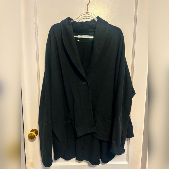 Blue Fish Made In USA Lagenlook Open Shawl Black Cardigan One Size - Picture 4 of 5